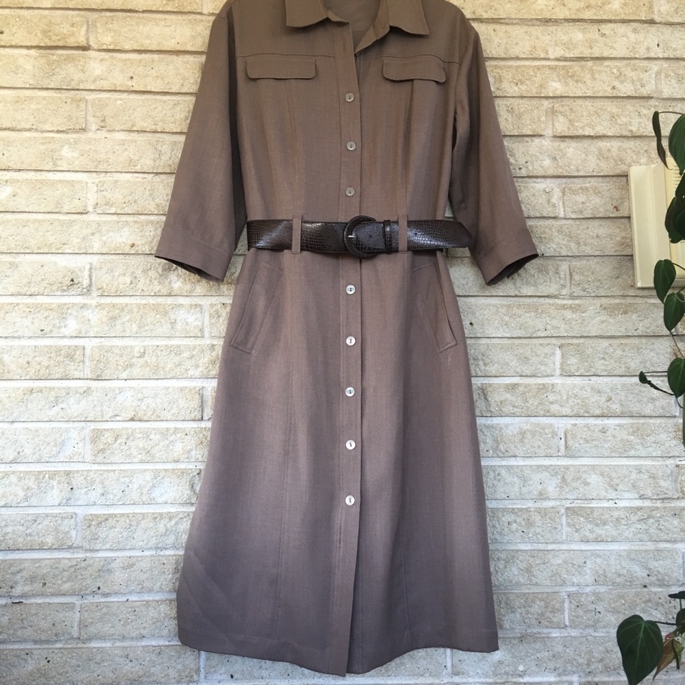 ELLEN TRACY midi toupee color buttoned dress sz 10